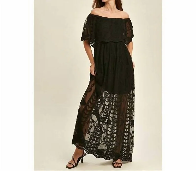 Lace Overlay Lined Maxi Dress In Black Lace Dress Design