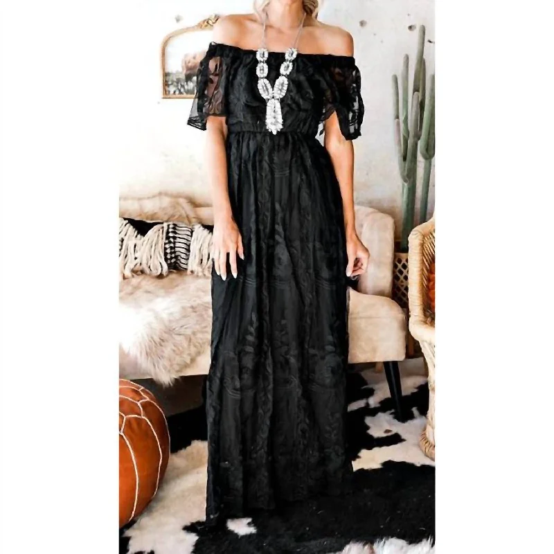 Lace Off Shoulder Maxi Dress In Black Lace Dress Glam