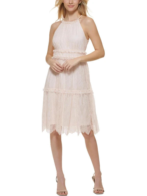 Womens Lace Knee-Length Halter Dress Soft Lace Dress