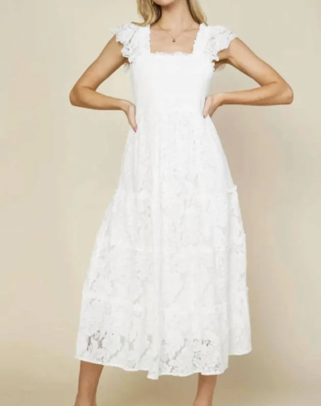 Woven Lace Scallop Edge Midi Dress In White Lace Dress Style