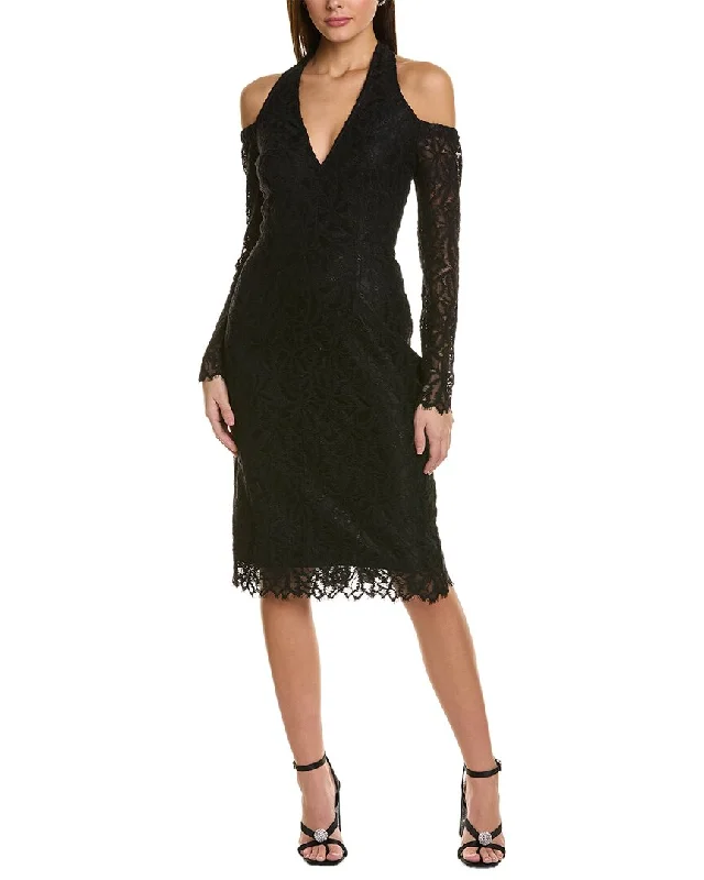 Donna Karan Lace Cold-Shoulder Midi Dress Off-shoulder Lace Dress