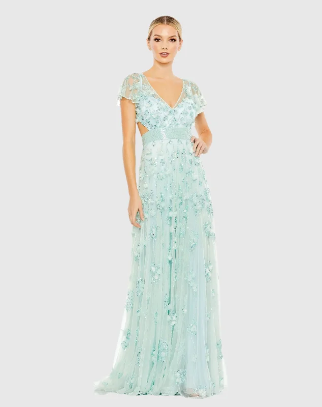 Light Blue Embellished Lace Up Flowy Gown - FINAL SALE Lace Dress Perfect