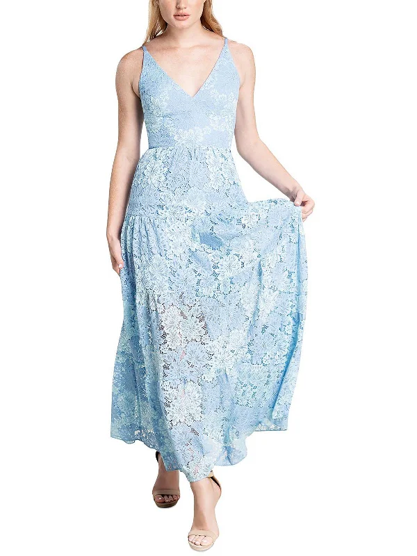 Melina Womens Lace Maxi Evening Dress Sheer Lace Dress