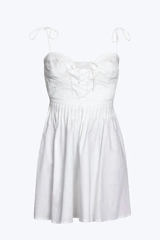 Sierra Lace-Up Open-Back Poplin Mini Dress In White Elegant Lace Dress