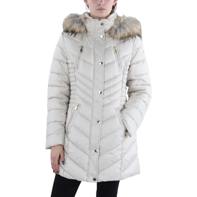 Womens Faux Fur Trim Hooded Puffer Jacket Women's softshell jackets