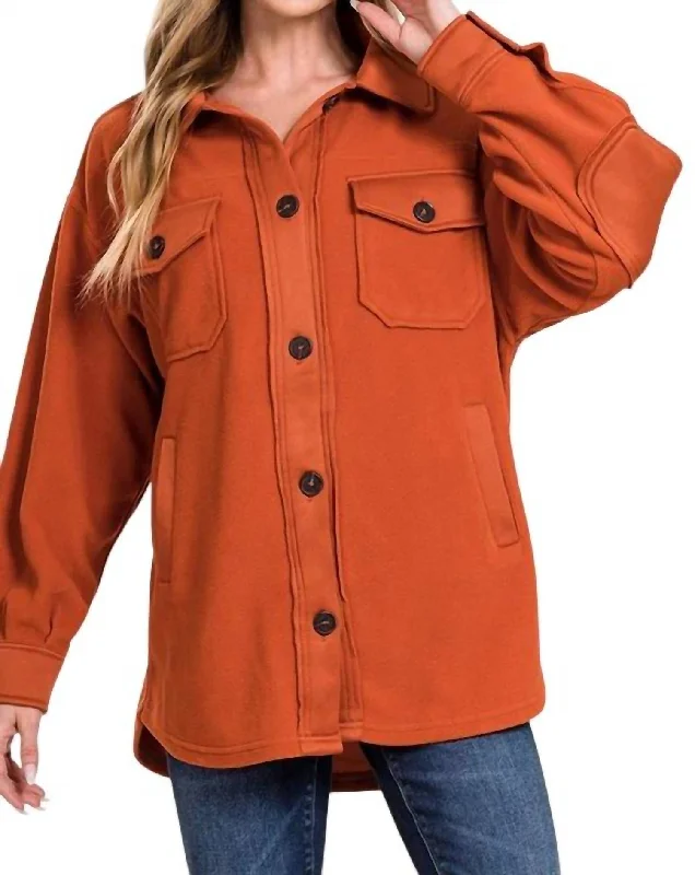 Kimber Oversized Fleece Shacket In Rust Women's smart jackets