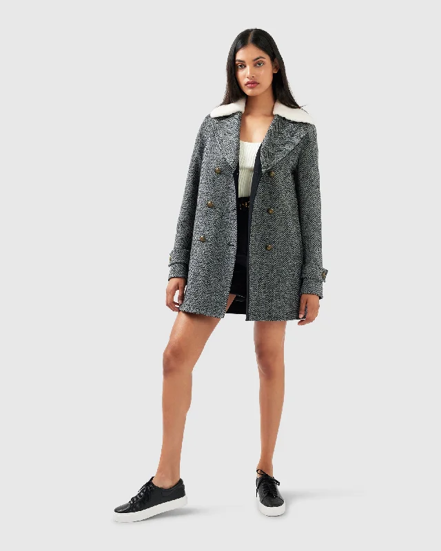 Liberty Sherpa Collar Wool Blend Coat Women's reversible jackets