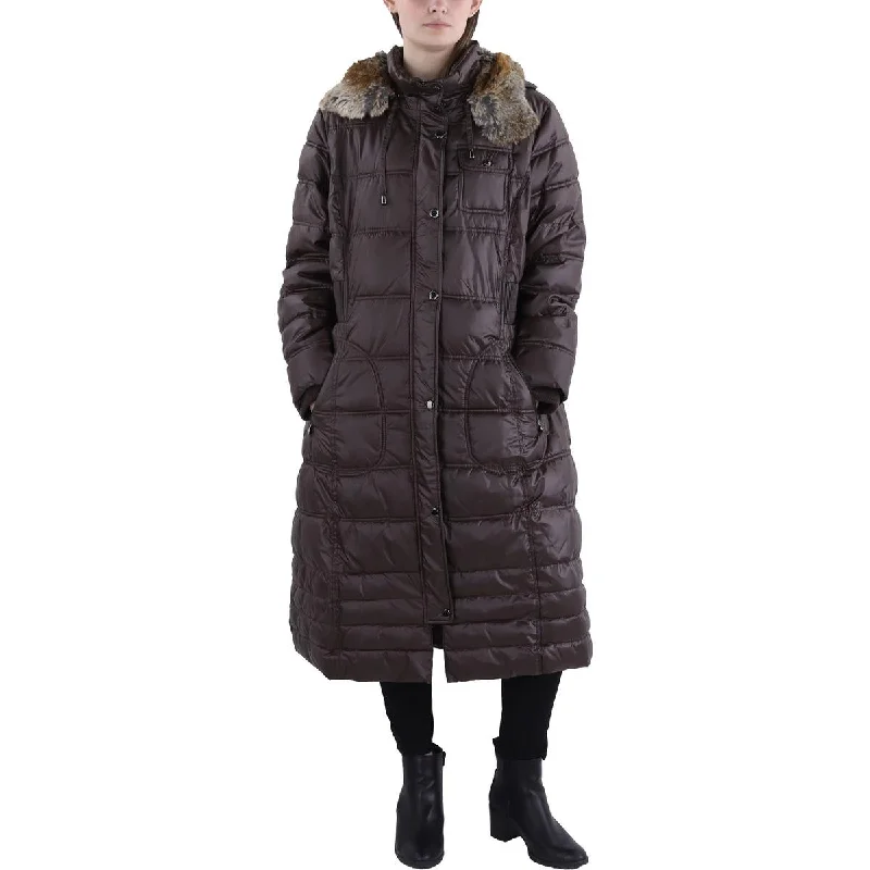 Plus Womens Faux Fur Trim Hooded Quilted Coat Women's trendy jackets