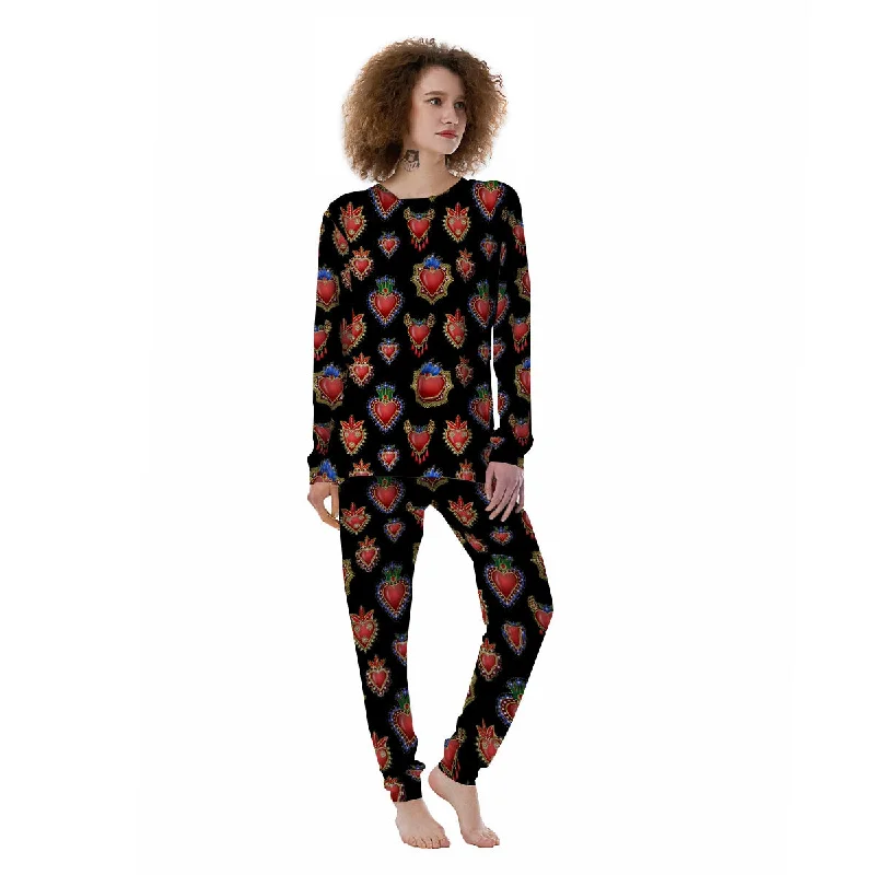 Heart Sacred Print Pattern Women's Pajamas Summer pajama sets