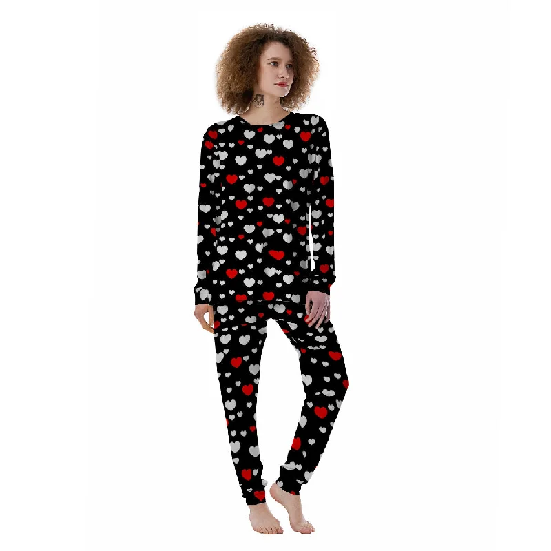 Heart White And Red Print Pattern Women's Pajamas Velvet pajama sets