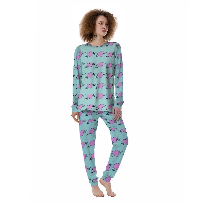 Heartbeat Pink Print Pattern Women's Pajamas Satin pajama sets