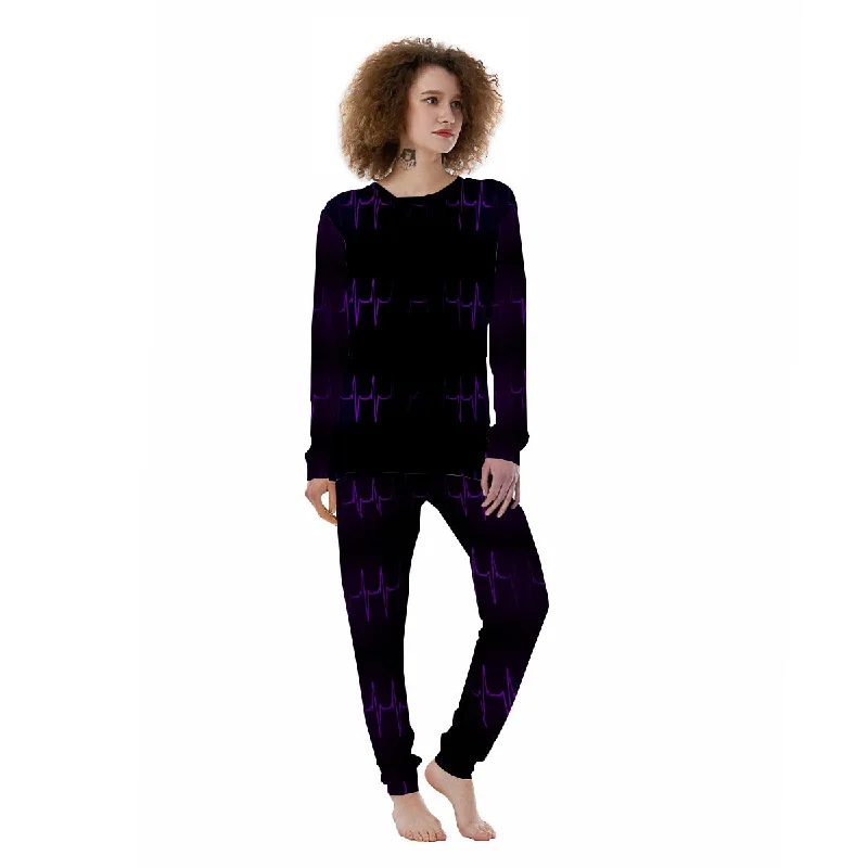 Heartbeat Purple Print Pattern Women's Pajamas Unisex pajama sets