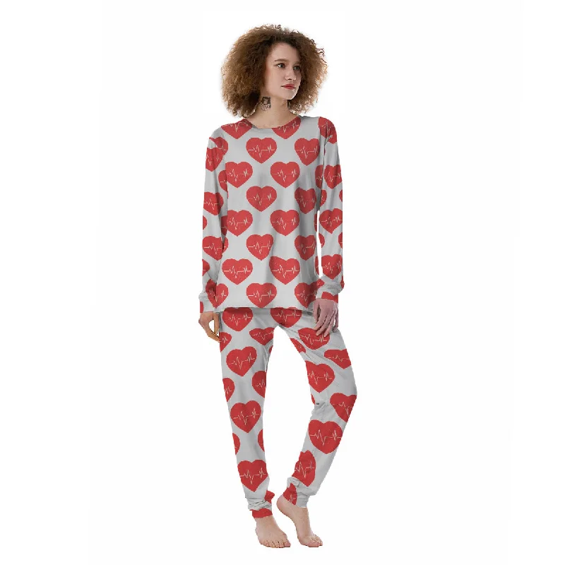 Heartbeat Red Print Pattern Women's Pajamas Petite pajama sets