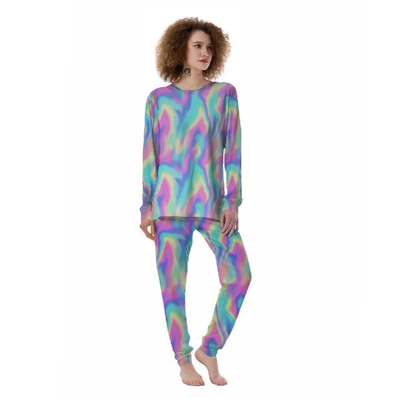 Holographic Rainbow Print Pattern Women's Pajamas Best pajama sets for cold weather