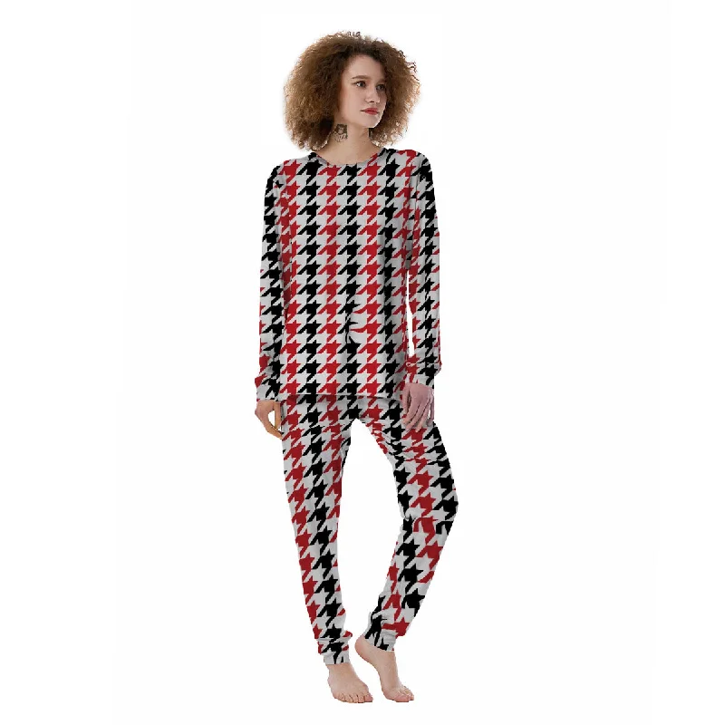 Houndstooth Black And Red Print Pattern Women's Pajamas Luxury pajama sets