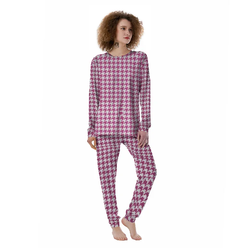 Houndstooth Pink Print Pattern Women's Pajamas Amazon pajama sets