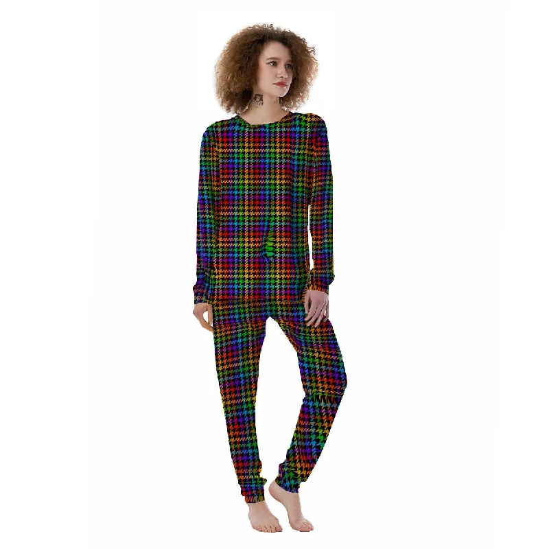 Houndstooth Rainbow Print Pattern Women's Pajamas Shein pajama sets