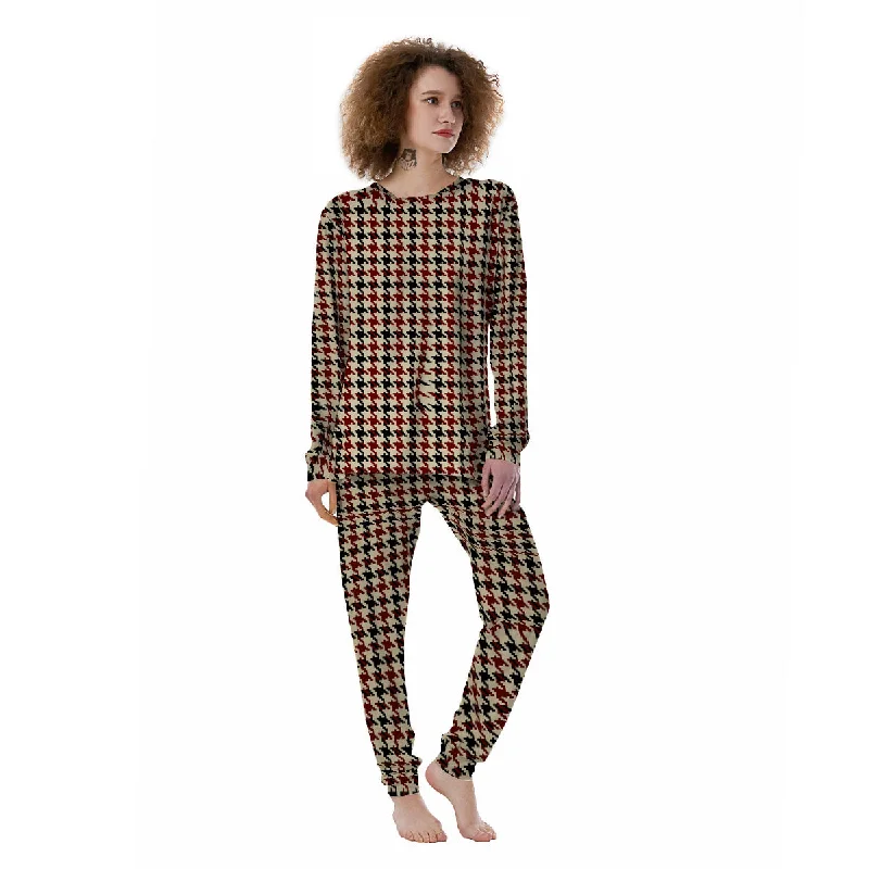 Houndstooth Red Brown Print Pattern Women's Pajamas Zara pajama sets