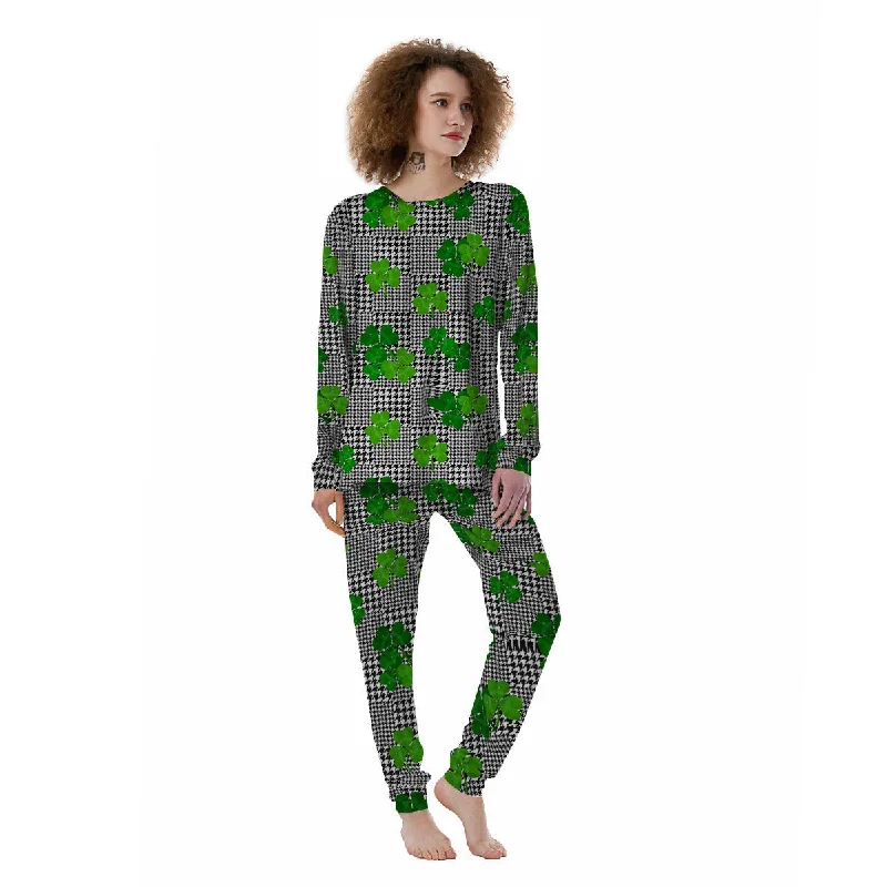 Houndstooth Shamrocks Print Pattern Women's Pajamas Work-from-home pajama sets