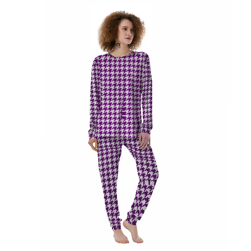 Houndstooth White And Purple Print Women's Pajamas Postpartum pajama sets