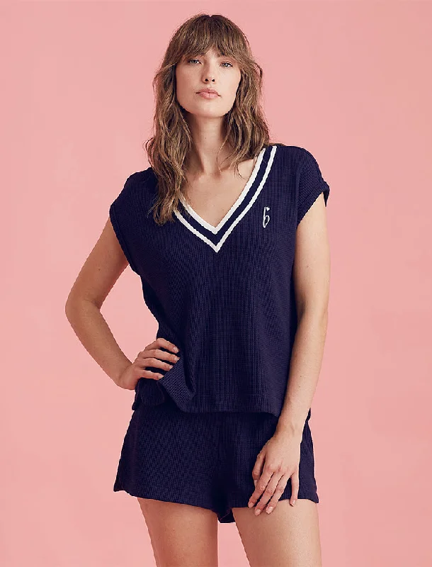 Luxe Waffle Tennis Logo Tank Discounted pajama sets