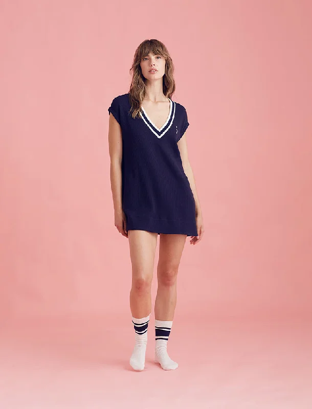 Luxe Waffle Tennis Logo Tank Dress Cheap pajama sets