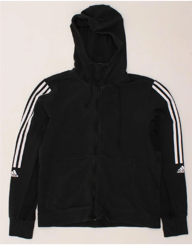 ADIDAS Womens Graphic Zip Hoodie Sweater UK 12/14 Medium Black Cotton Budget-friendly sweaters