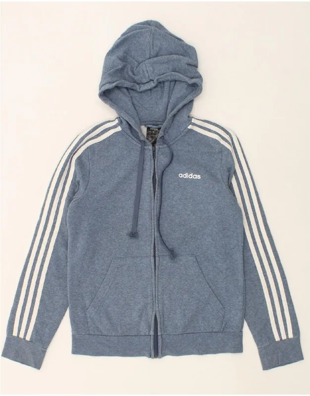 ADIDAS Womens Zip Hoodie Sweater UK 8/10 Small Blue Cotton Sporty sweaters