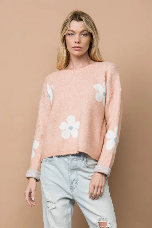 BLUSH FLORAL PRINT RIBBED KNIT LONG SLEEVES SWEATER SW7902 Women's sweaters