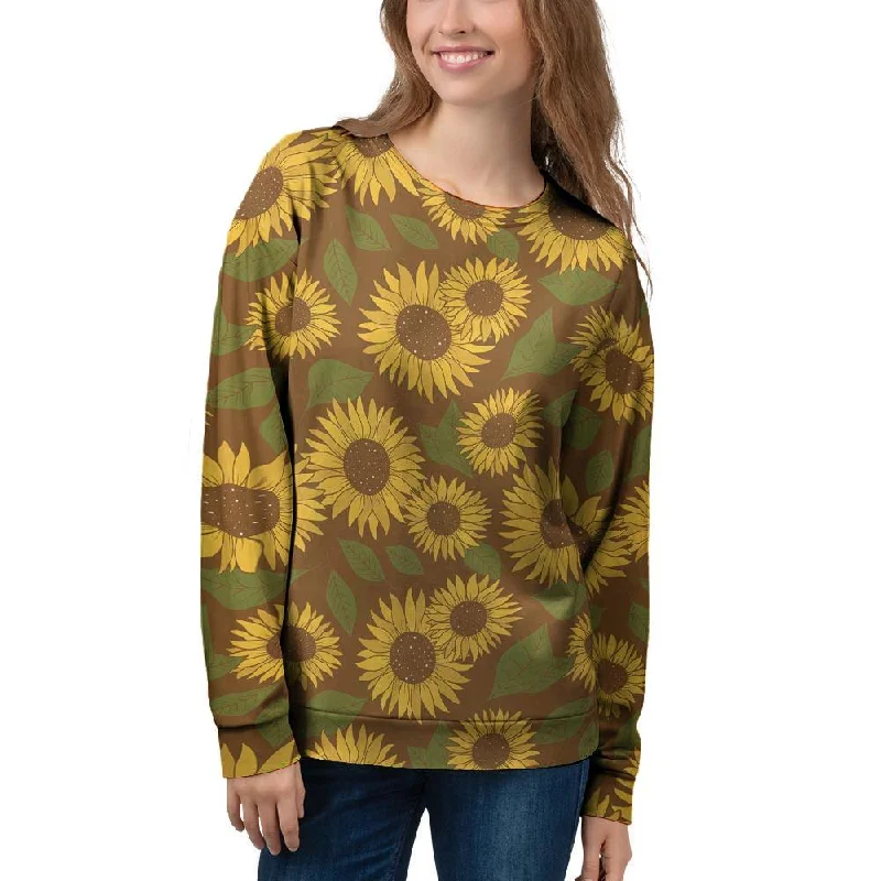 Brown Sunflower Print Women's Sweatshirt Affordable sweaters