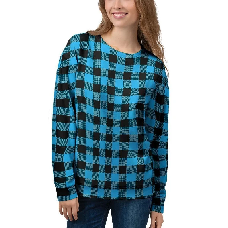 Buffalo Plaid Blue Print Women's Sweatshirt Work sweaters