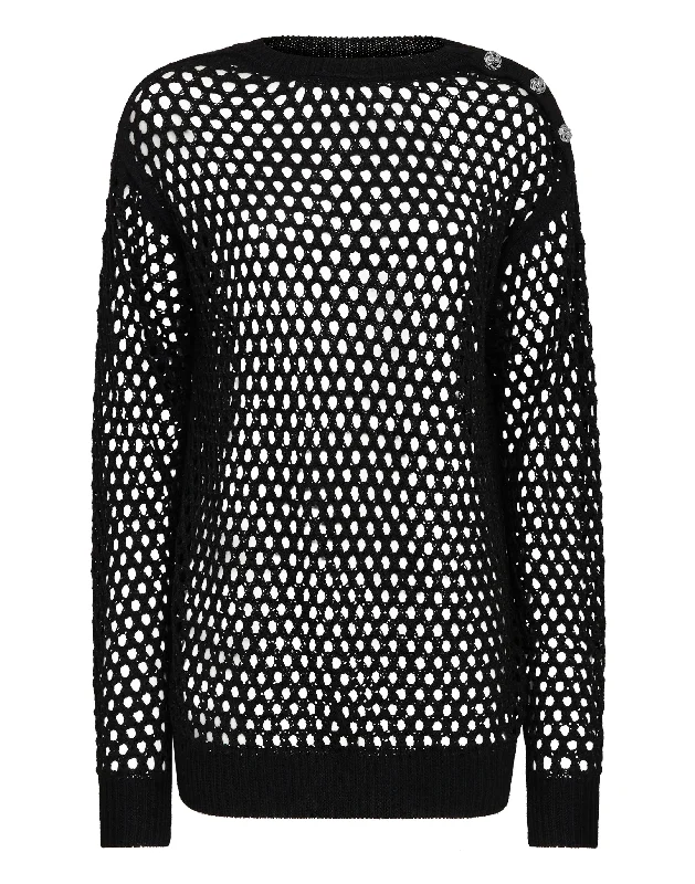 Cashmere 5 Pullover Round Neck LS Fishnet Crystal Discounted sweaters