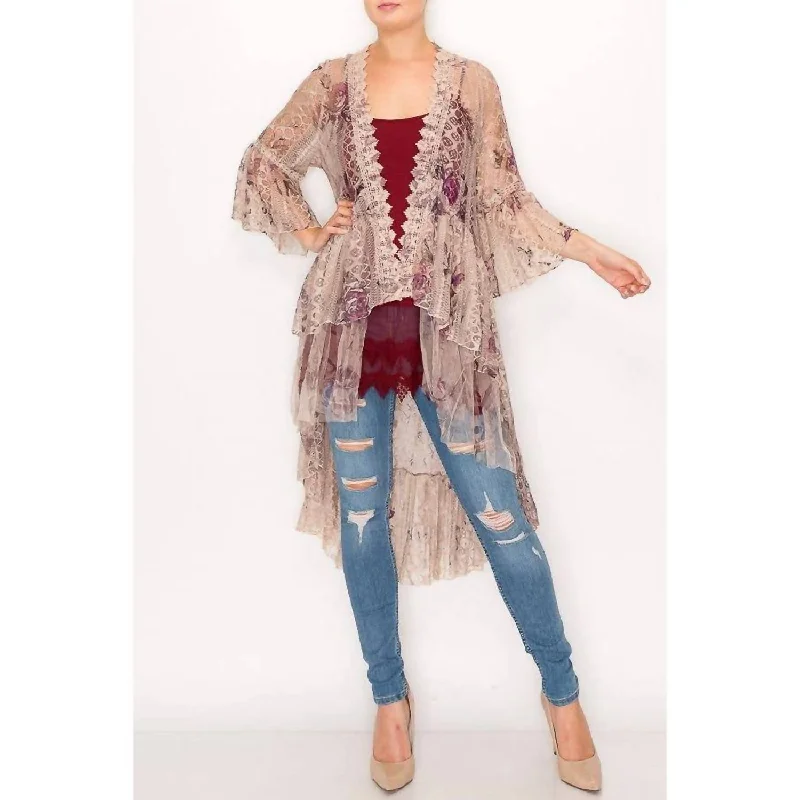 Ilana Rose Lace Cardigan In Taupe Adidas sweaters