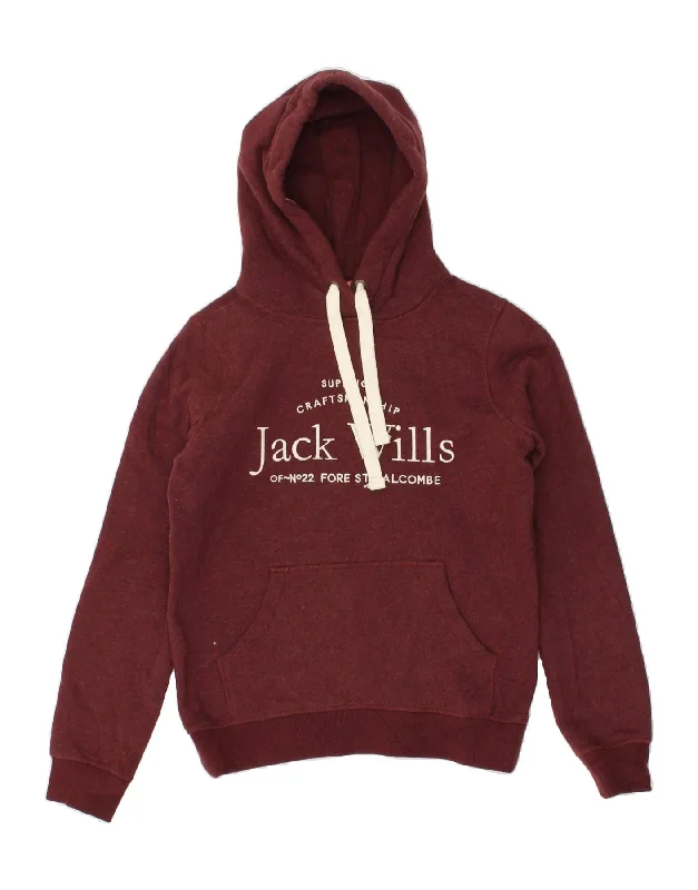 JACK WILLS Womens Oversized Graphic Hoodie Jumper UK 6 XS Burgundy Cotton Water-resistant sweaters