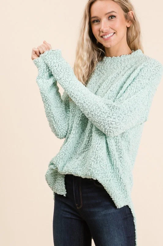 MINT SOFT KNIT POPCORN HI-LOW HEM SWEATER RJS1819-C1 Best sweaters for cold weather