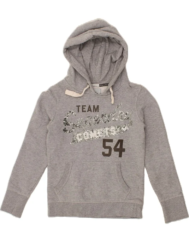 SUPERDRY Womens Graphic Hoodie Jumper UK 6 XS Grey Cotton Must-have sweaters for this season