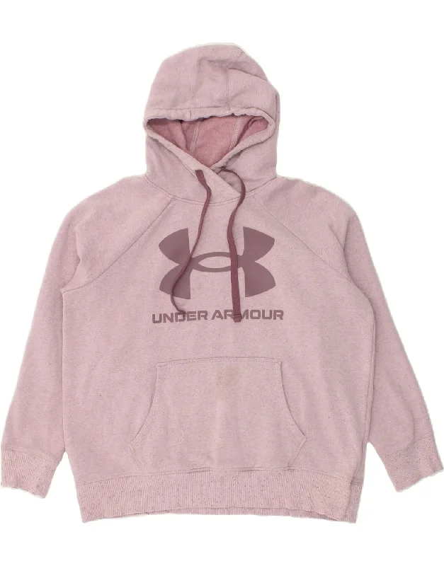 UNDER ARMOUR Womens Oversized Graphic Hoodie Jumper UK 16 Large Pink Zip-up sweaters