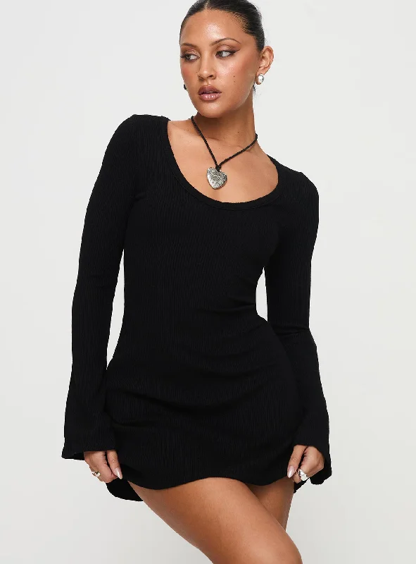 Best Interest Long Sleeve Mini Dress Black Silk mini dresses