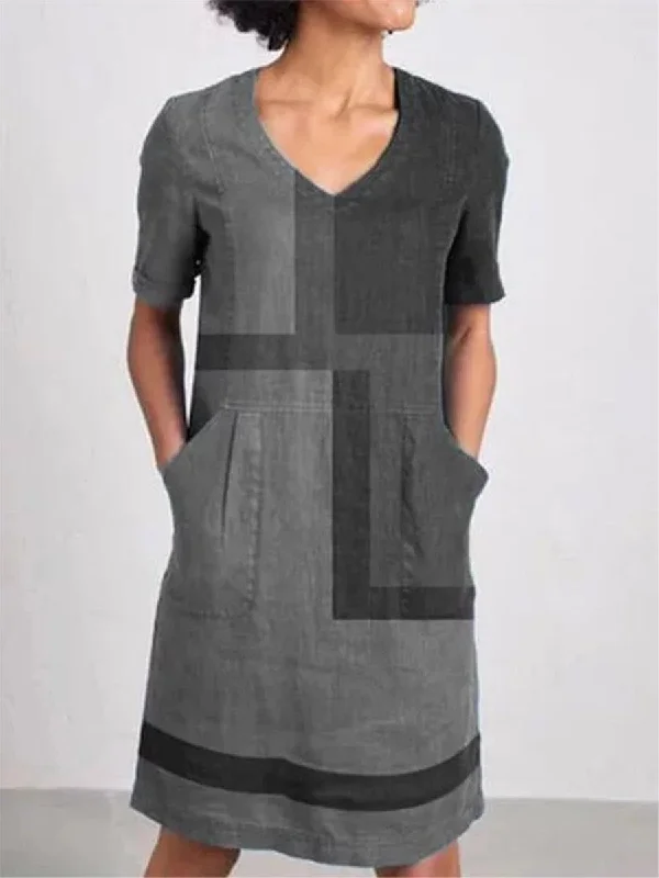 Casual Cotton Linen Contrast Loose Dresses Must-have mini dresses for this season