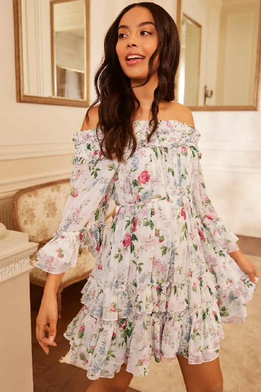 Floral Fantasy Chiffon Off-Shoulder Micro Mini Dress Forever 21 mini dresses