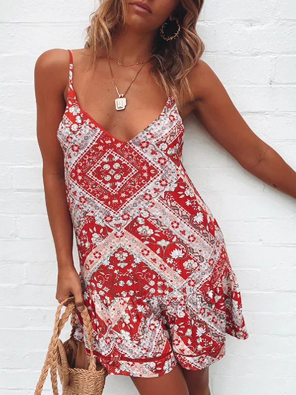 Low-neck Strap Print Mini Dress Street style mini dresses