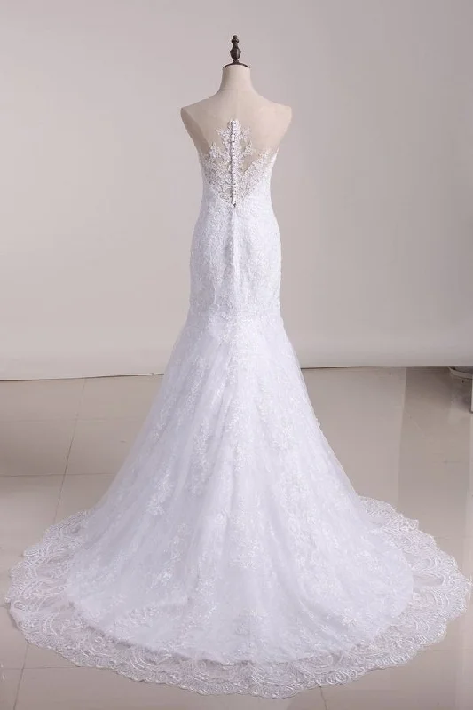 2024 Court Train Scoop Mermaid Wedding Dresses Tulle With PD1FG9NZ Tiered Wedding Dress