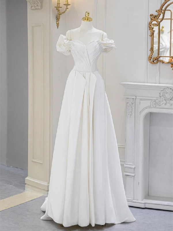 Off The Shoulder A-line Satin Courthouse Wedding Dress Simple Wedding Gown