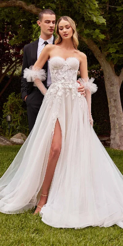 Ladivine CD859W Long Strapless Sweetheart A-Line Tulle Gown with Gloves Wedding Dress Long