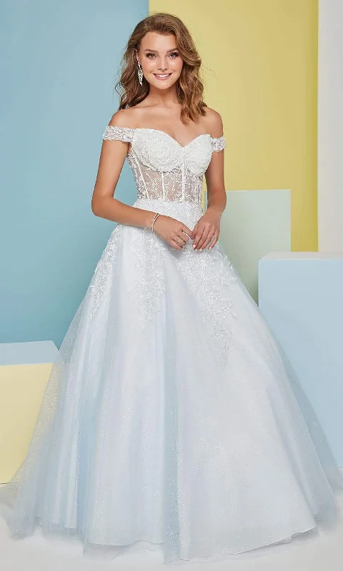 Tiffany Designs - 16464 Lace Off Shoulder Tulle A-Line Gown Mermaid Style Gown