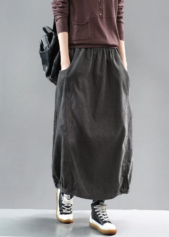 Beautiful Grey black wrinkled Patchwork Corduroy Skirts Spring Printed unclassified skirts