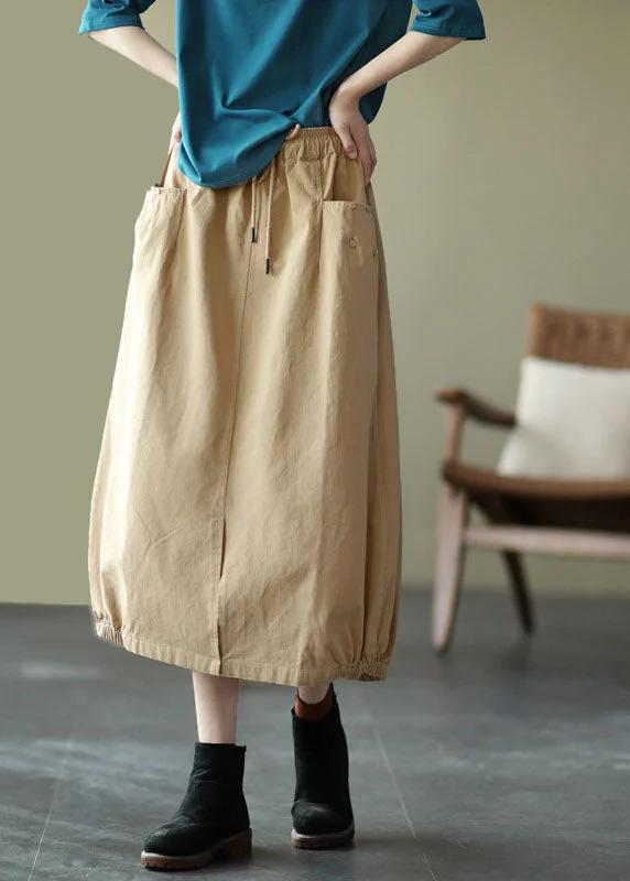 Beautiful Khaki Elastic Waist Pockets open Fall Skirts Date night unclassified skirts