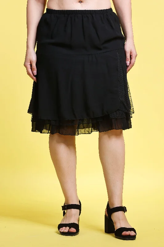 Black Solid Layered Skirt Breathable unclassified skirts