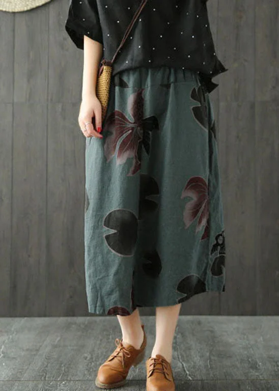 Classy blackish green side open pockets print Skirts Spring Earthy tone unclassified skirts