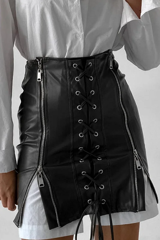 TastyHottie - Eyelet Strap Pack Hip Leather Skirt Polka dot unclassified skirts